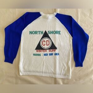 Ocean Pacific OP Vintage Winter Surf North Shore Blue Crème Long Sleeve Medium